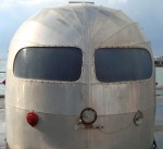 The 'Alien' that we towed from Southampton docks to Brighton.its a vintage American Silver Streak Clipper caravan